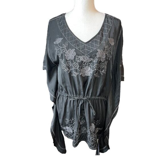 Monoreno black floral boho Embroidered swimsuit coverup swimwear neutral - Picture 1 of 8